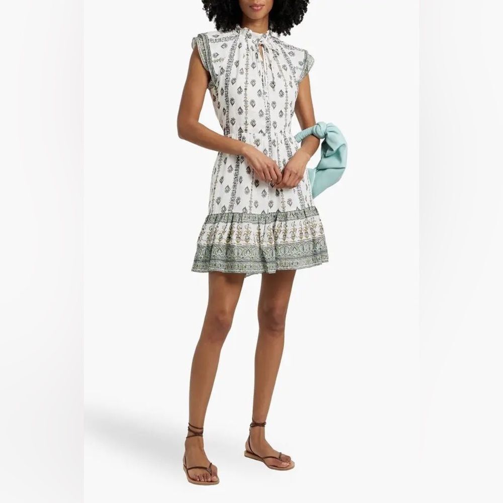 Veronica Beard Dress Zee Tiered Ramie India Block Print Mini Size 6